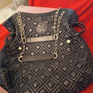 Tory Burch Black Quilted Shoulder Bag with Gold Chain
